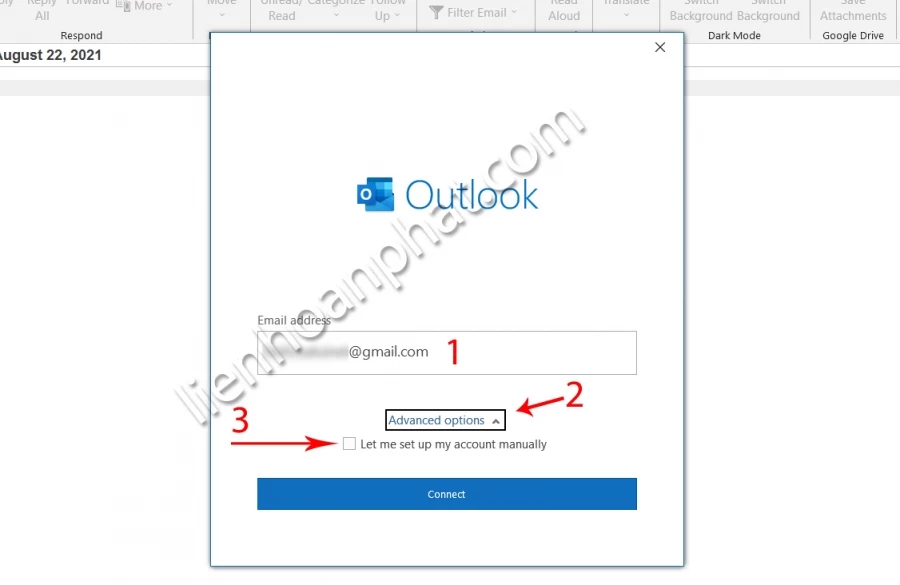 thêm gmail vào outlook