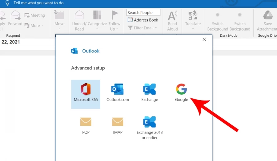 thêm gmail vào outlook