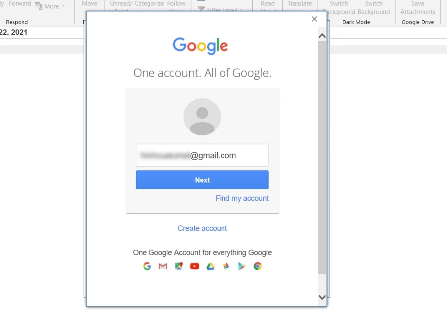 thêm gmail vào outlook