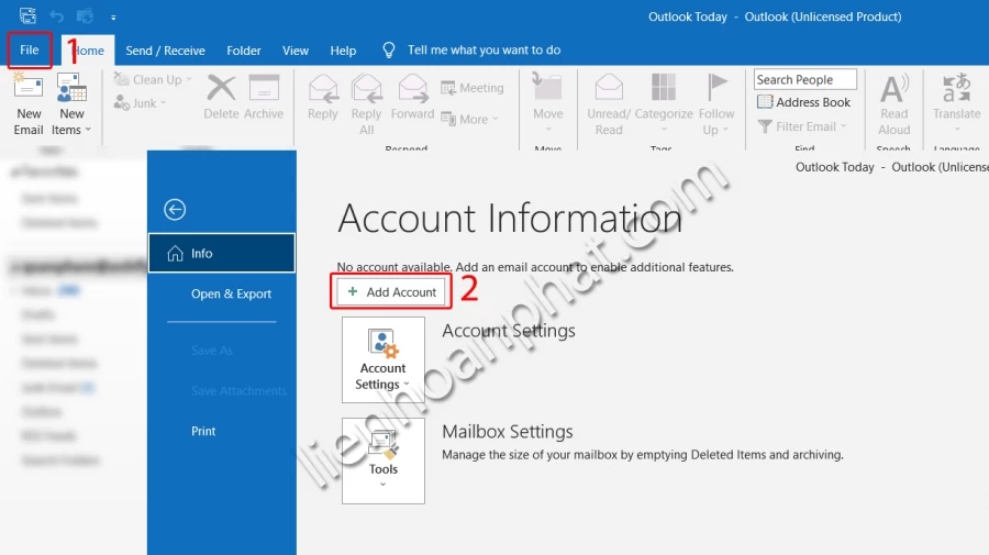 thêm tài khoản gmail vào outlook
