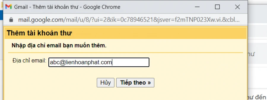 nhập địa chỉ mail