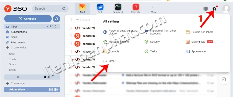 POP, SMTP, IMAP mail yandex