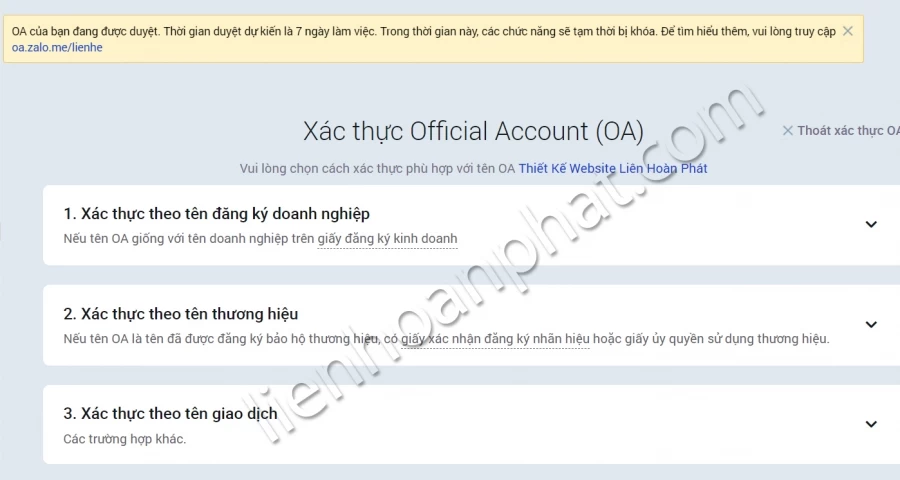 3 cách xác thực zalo OA