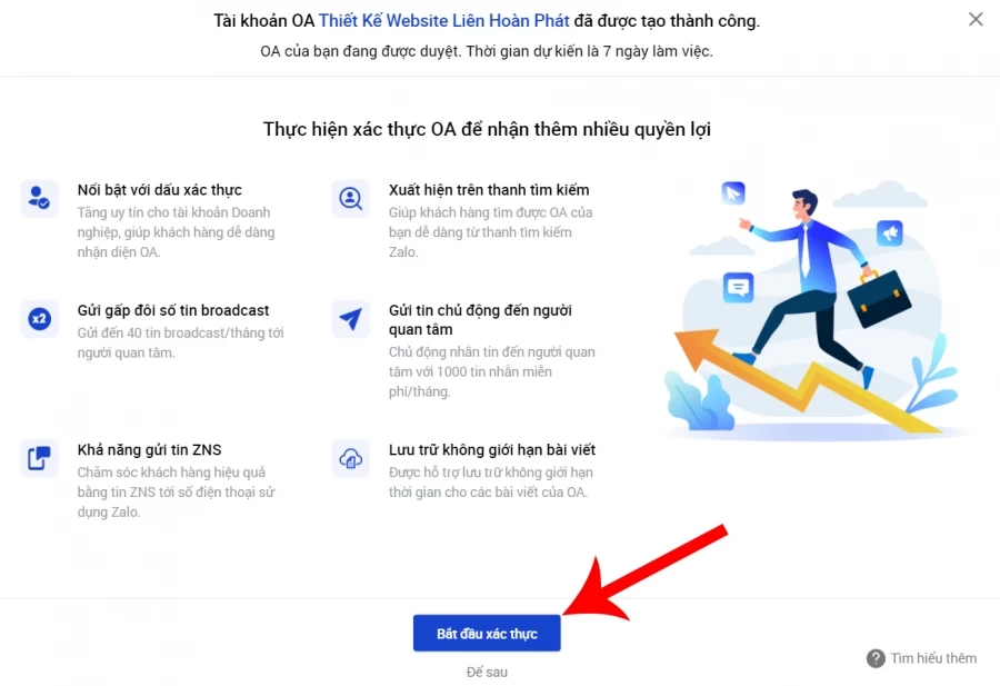 Xác thực tài khoản zalo OA