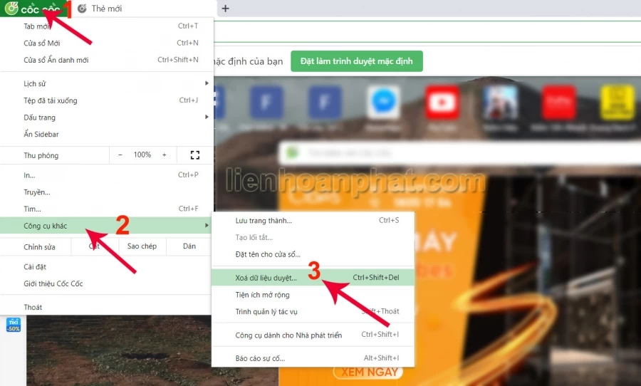 xóa lịch sử truy cập web trên coccoc