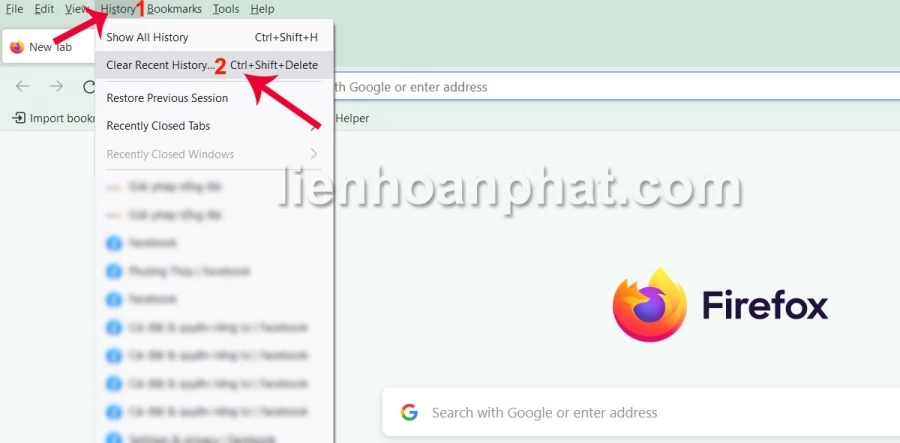 xóa lịch sử truy cập web trên firefox